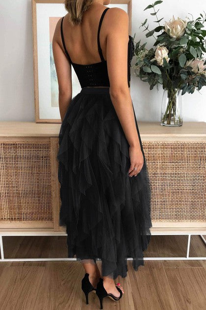 A Line Long Tulle Tiered Skirts