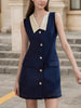 Contrast Collar Button-Front Sleeveless Mini Dress test