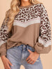 Leopard Color Block Knit Round Neck Baggy Sweater