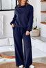 Solid Color Cowl Neck Drawstring Pullover Wide Leg Athleisure Pants Set test