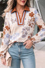 Floral Print Colorblock V Neck Long Sleeve Blouse test