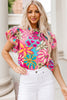 Floral Print Round Neck Flutter Sleeve Blouse test