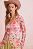 BiBi Floral Shrried Detail Button Up Mesh Cardigan Top