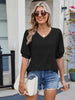 Eyelet V-Neck Puff Sleeve Casual Top test