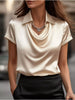 Full Size Cowl Neck Short Sleeve Satin Blouse Plus Size