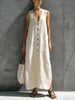 Full Size Sleeveless V-Neck Button-Down Linen Maxi Dress Plus Size test