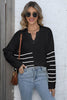 Ribbed Notched Neck Striped Long Sleeve Sweater test