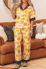 Short Sleeve Pumpkin Print Polka Dot Trim Pocket Placket Lounge Set test
