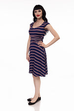 Amelia Dress in Navy Stripes - XS only
