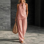 Women's Striped Sleeveless Top & Wide-Leg Pants Two-Piece Set