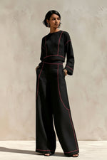 Women's Cropped Long-Sleeve Top & Ultra-Wide Palazzo Pants Set