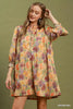 Umgee Mix Floral Print Smocked Cuff Mini Dress test
