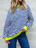 Striped Contrast Ribbed Trim Drop Shoulder Sweatshirt test