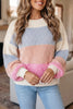 Color Block Waffle Knit Drop Shoulder Round Neck Long Sleeve Sweater test