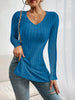 Slit Ribbed V-Neck Long Sleeve T-Shirt test