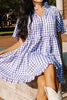 Plaid Tie Neck Short Sleeve Babydoll Mini Dress test