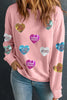 Valentine’s Day Sequin Heart Round Neck Long Sleeve Sweatshirt test