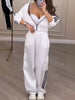 Full Size Side Striped Zip Up Outerwear and Pants Set Plus Size test