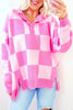 Slit Checkered Half Button Long Sleeve Sweater test