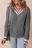 Cable-Knit V-Neck Long Sleeve Sweater test