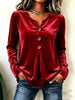 Elegant Velvet V-Neck Long Sleeve Button-Decor Blouse test