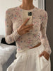 Sheer Floral Print Long Sleeve T-Shirt test