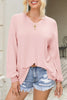 Waffle-Knit V-Neck Long Sleeve Top test