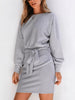 Round Neck Tie Waist Textured Dress test