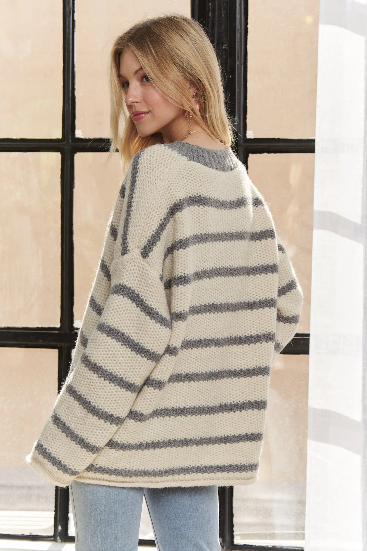 ADORA Horizontally Striped Button Up Cardigan - Shopimist