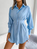 Elegant Button-Down Cinched Waist Mini Shirt Dress