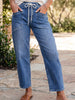 Drawstring Waist Ankle Length Casual Jeans Regular Fit Pocket Detail Jeans test