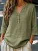 Full Size Button Detail Notched 3/4 Sleeve Blouse Plus Size test