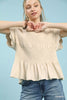 Umgee Linen Blend Smocked Peplum Blouse
