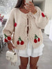 Cherry Pattern Tie-Front Oversized Cardigan test