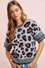 BiBi Two Tone Detail Leopard Knit Double Sleeves Top test