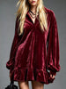 Full Size Velvet Long-Sleeve Ruffle Hem Mini Dress Plus Size test