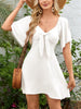 Smocked Back Knotted Flutter Sleeve Dress