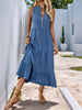 Perfee Decorative Button Notched Sleeveless Tiered Dress test