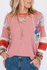 Striped Floral Patchwork Round Neck Top test
