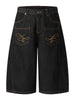 Men's Wide Leg Denim Shorts with Embroidered Pocket Detail test