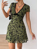 Printed V-Neck Short Sleeve Mini Dress test