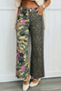 Multicolour Retro Floral Leopard Contrast Patchwork Raw Hem Jeans