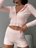 Cable Knit Zip-Up Hooded Top and Shorts Lounge Set test
