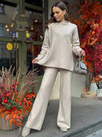 Women's Fine-Knit Mock-Neck Oversized Tunic Top & Wide-Leg Trouser Set