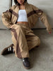 Color Block Zip Up Outerwear and Pants Set test