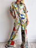 Printed Button Up Shirt and Pants Set