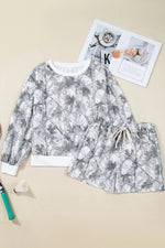 Abstract Woodland Camo Print Baggy Pullover Drawstring Shorts Set - Shopimist