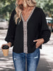 Perfee Contrast V-Neck Long Sleeve Blouse test