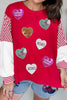 Valentines Day Sequin Heart Striped Color Block Patchwork Sweatshirt test
