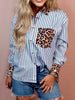Striped Leopard Print Patchwork Button Up Shirt
